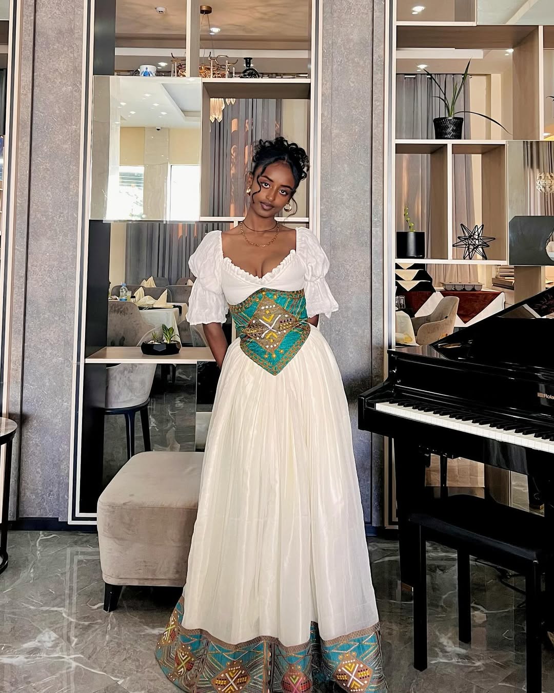 Hypnotic Green Habesha Dress: Shimmering Corseted Ethiopian Traditional Dress Beautiful New Designed Habesha Kemis