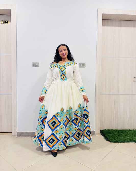 Sensational Light Blue Habesha Dress
