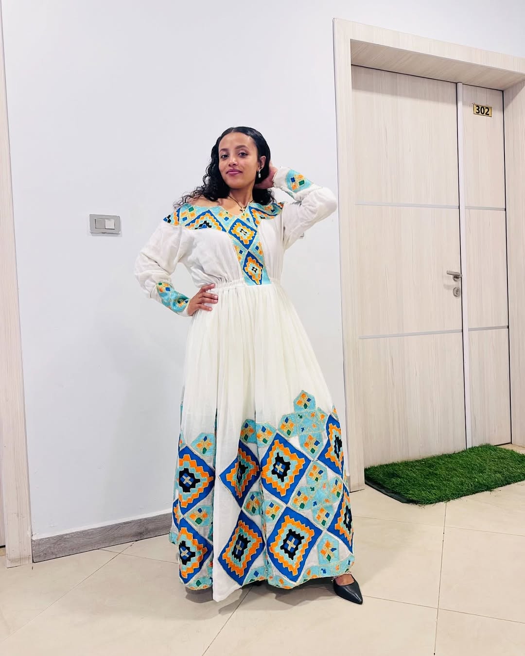 Sensational Light Blue Habesha Dress: Diamond Shaped Embroidery Traditional Ethiopian Dress for Any Big Events Ethiopian Wedding Dress