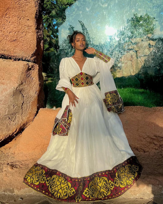 Divine Red and Golden Traditional Ethiopian Dress