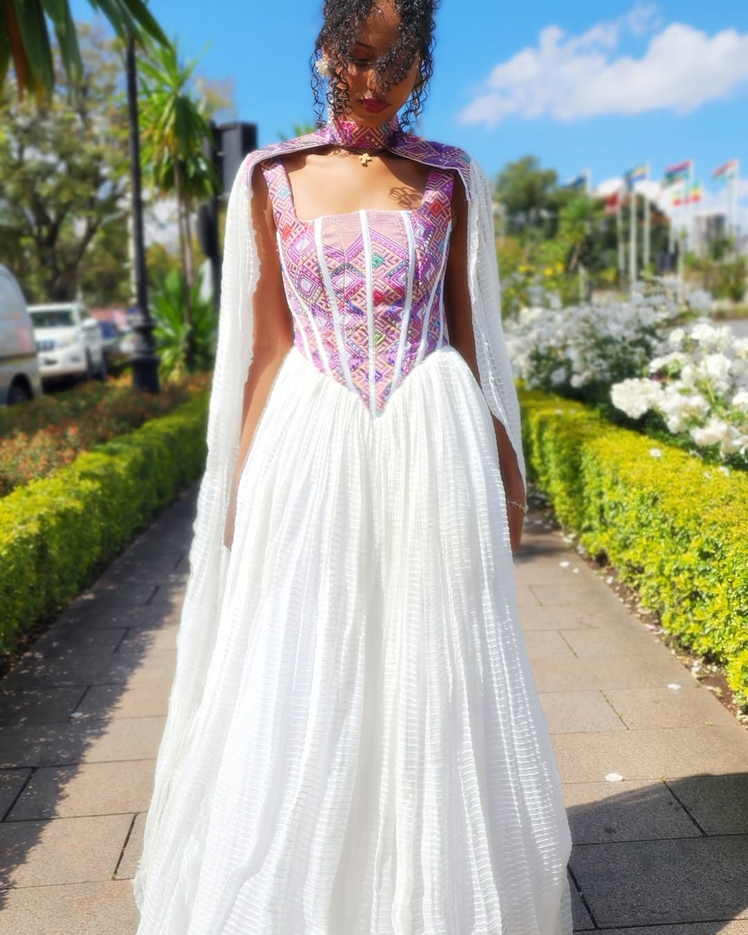 Dashing Flowy Sleeves Purple Traditional Ethiopian Dress: Backless Modern Habesha Dress Stylish Ethiopian Wedding Dress