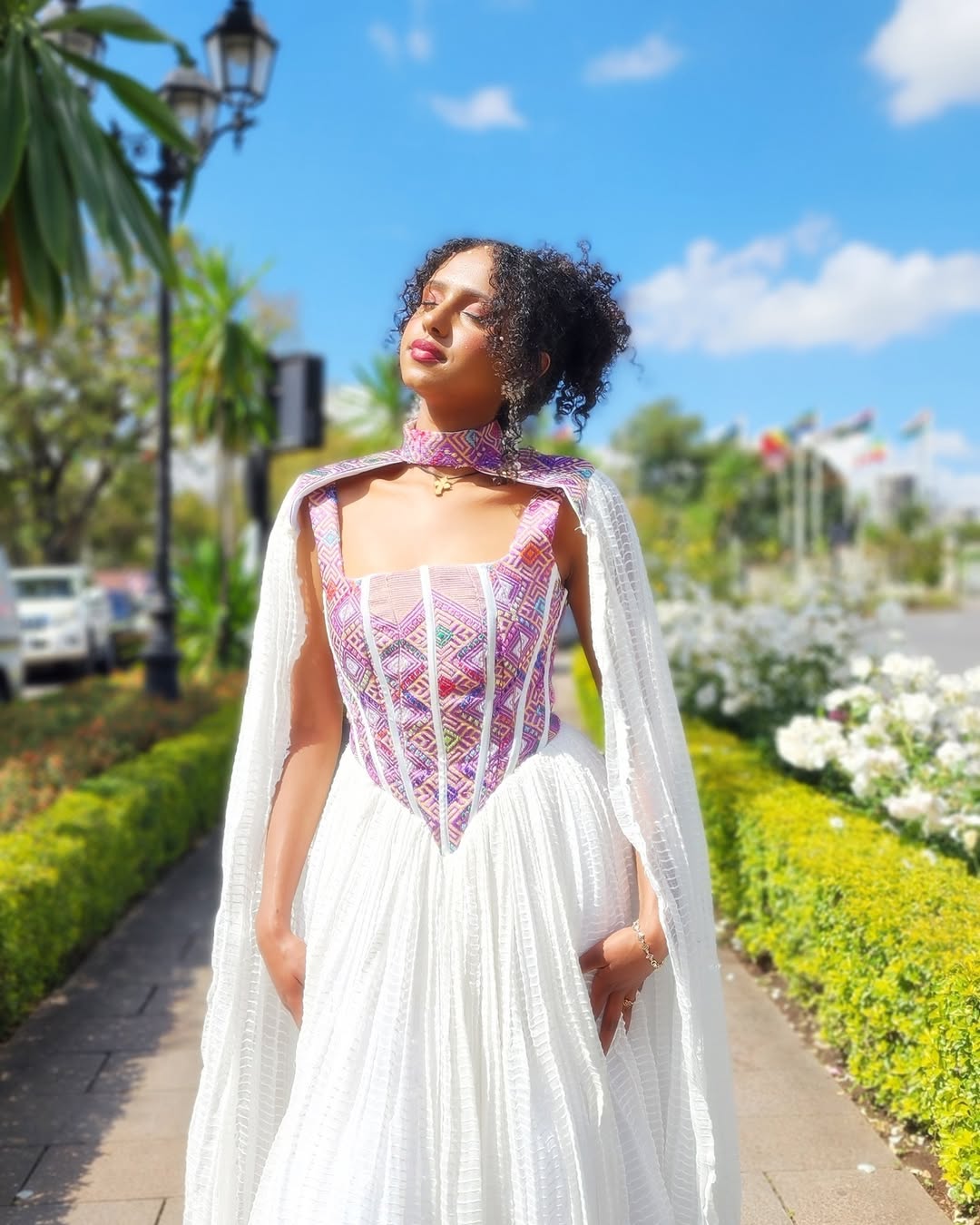 Dashing Flowy Sleeves Purple Traditional Ethiopian Dress: Backless Modern Habesha Dress Stylish Ethiopian Wedding Dress