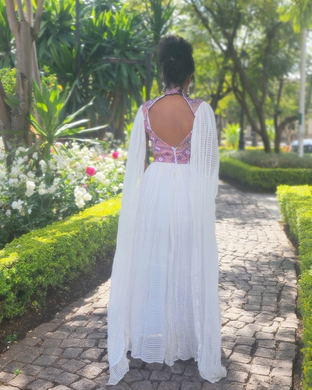 Dashing Flowy Sleeves Purple Traditional Ethiopian Dress Back
