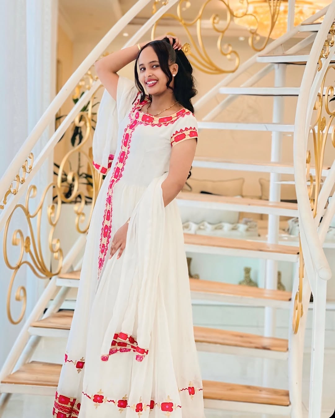 Sweet Pink Traditional Ethiopian Dress: Simple Cultural Patterns on Habesha Dress Delightful Habesha Kemis