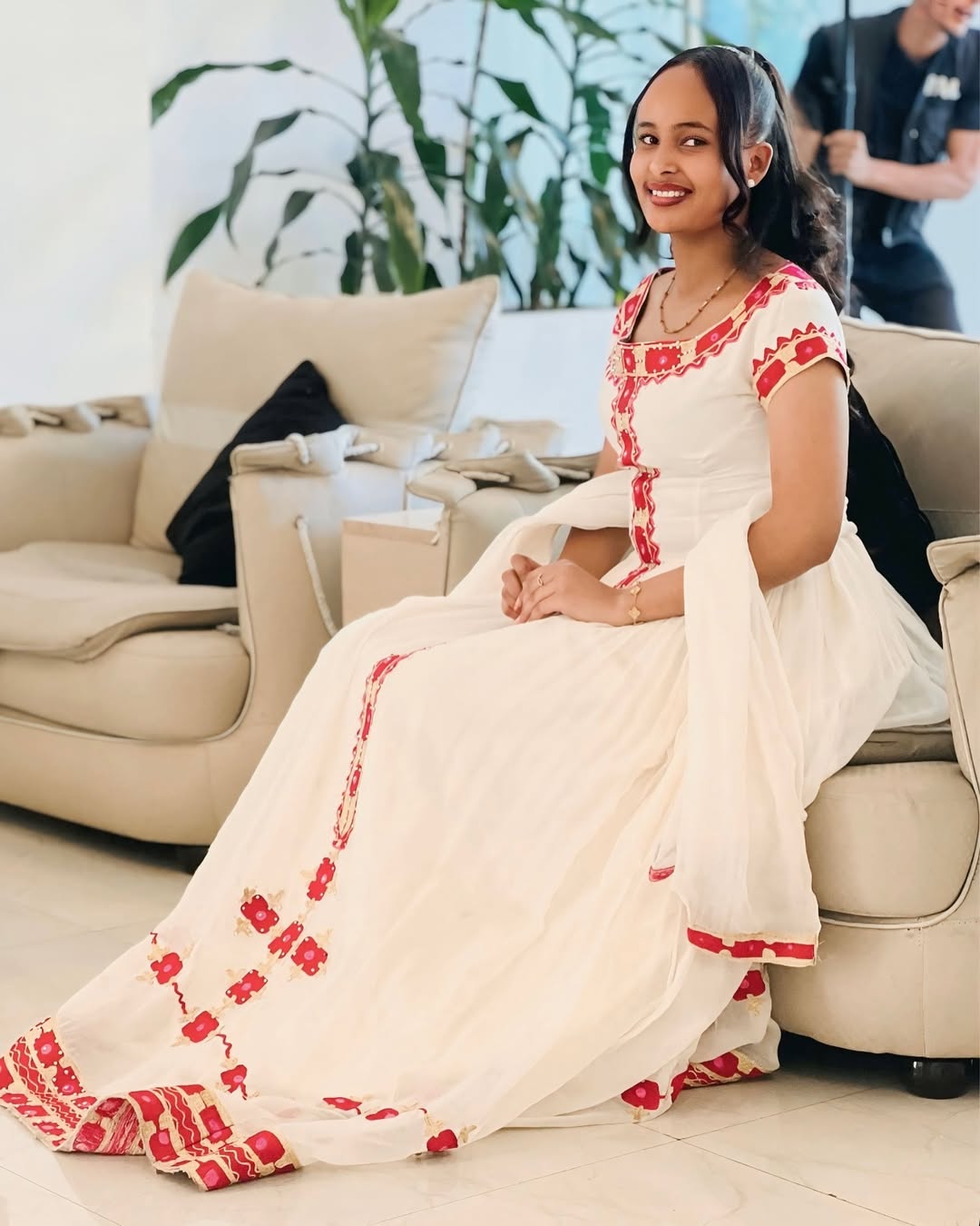 Sweet Pink Traditional Ethiopian Dress: Simple Cultural Patterns on Habesha Dress Delightful Habesha Kemis