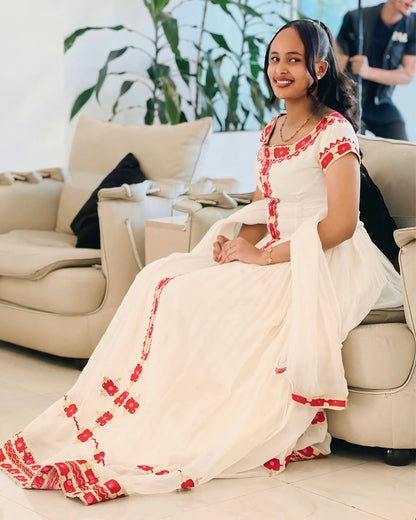 Sweet Pink Traditional Ethiopian Dress: Simple Cultural Patterns on Habesha Dress Delightful Habesha Kemis