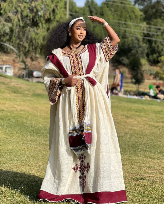 Majestic Handcrafted Red Habesha Dress
