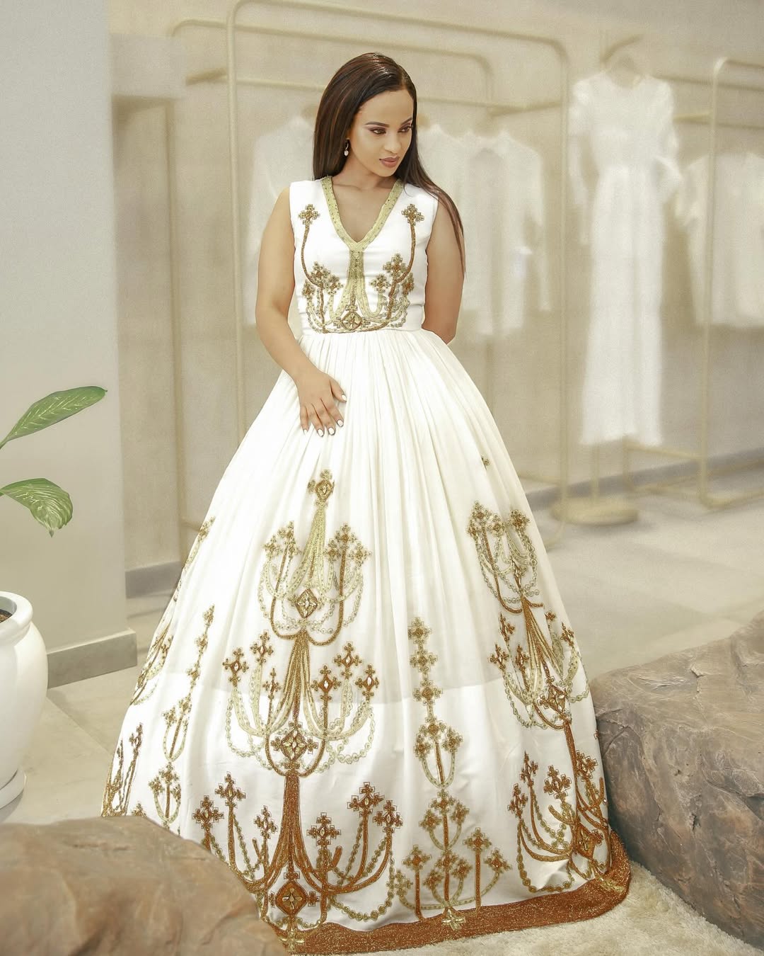 Breathtaking Golden Traditional Ethiopian Dress
