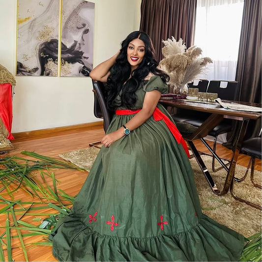 Simple Green Traditional Ethiopian Clothing