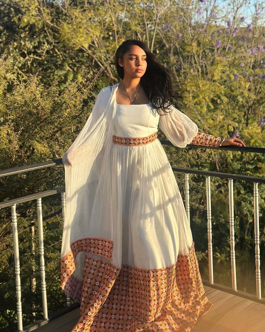 Enchanting Light Pink Traditional Ethiopian Dress