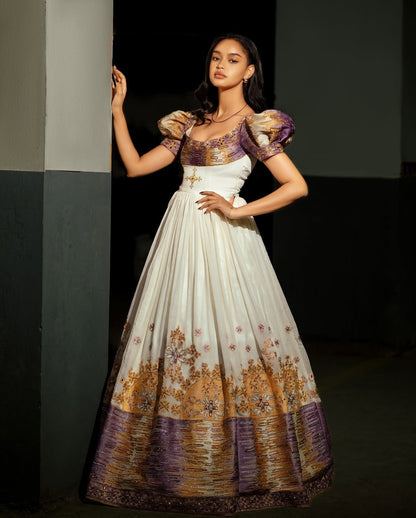 Hypnotic Purple Ethiopian Wedding Dress: Puffy Short Sleeved Habesha W TheEthiopianStore Hypnotic Purple Ethiopian Wedding Dress: Puffy Short Sleeved Habesha W TheEthiopianStore