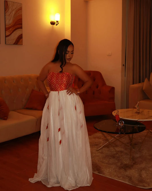 Contemporary Strapless Red Habesha Dress