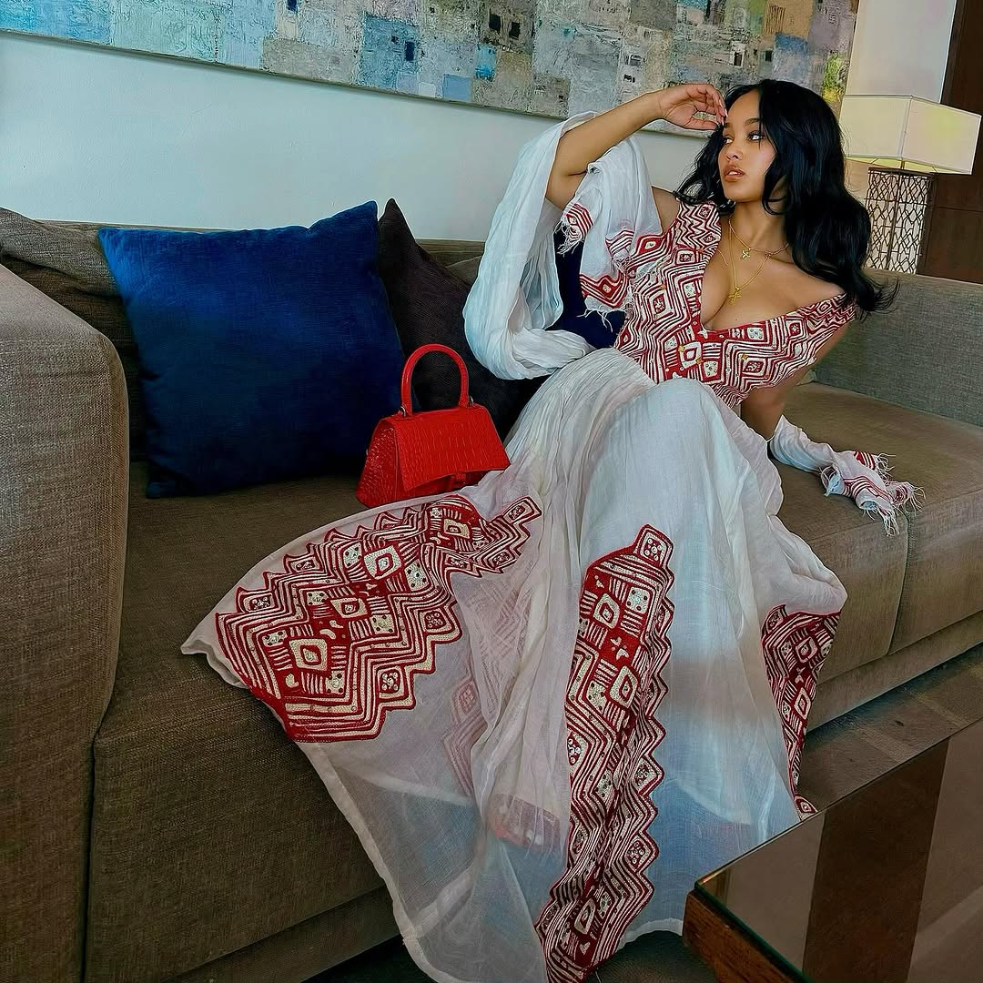 Delightful Handcrafted Red Habesha Dress: Charming Look with Traditional Ethiopian Dress Graceful Eritrean Clothing