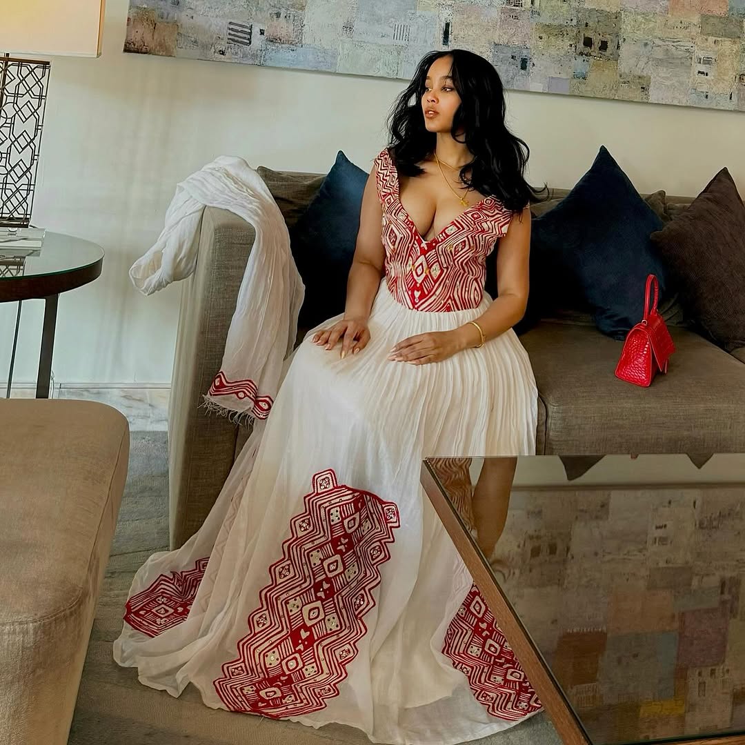 Delightful Handcrafted Red Habesha Dress: Charming Look with Traditional Ethiopian Dress Graceful Eritrean Clothing