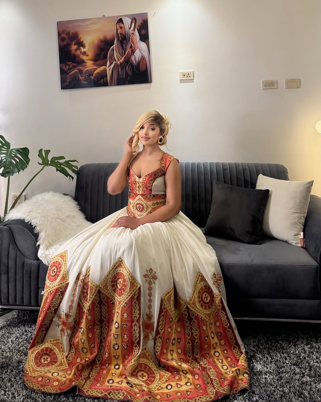 Flawless Red Ethiopian Wedding Dress: Golden Handstitched Embroidery H ...