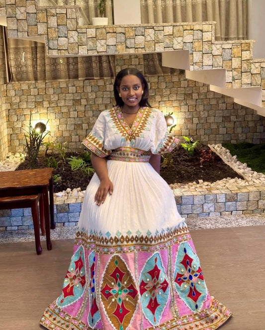 Multicolored Beauty on Traditional Ethiopian Dress