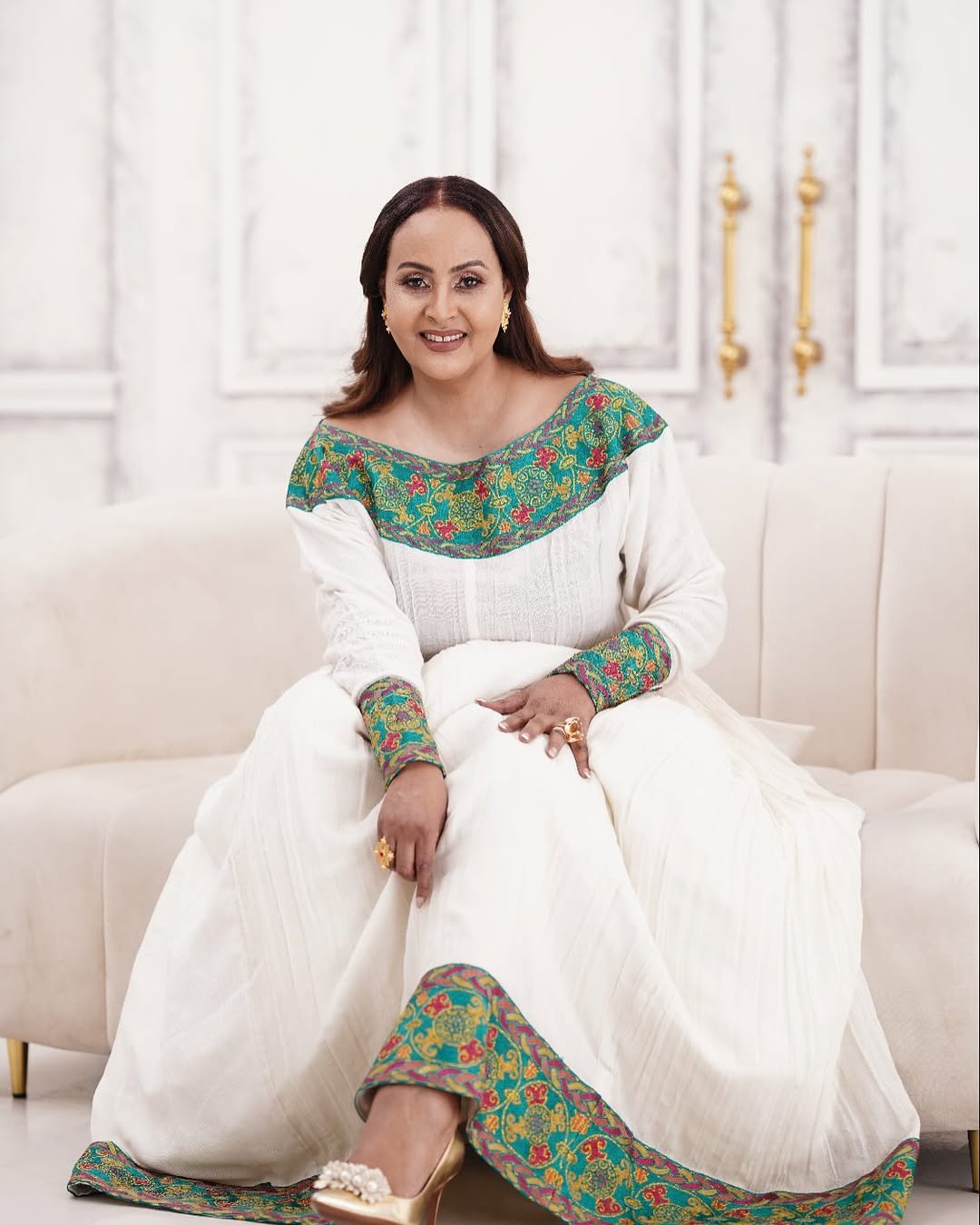 Dazzling Green Habesha Dress: Red Handmade Embellishments Traditional Ethiopian Dress Radiant Eritrean Dress