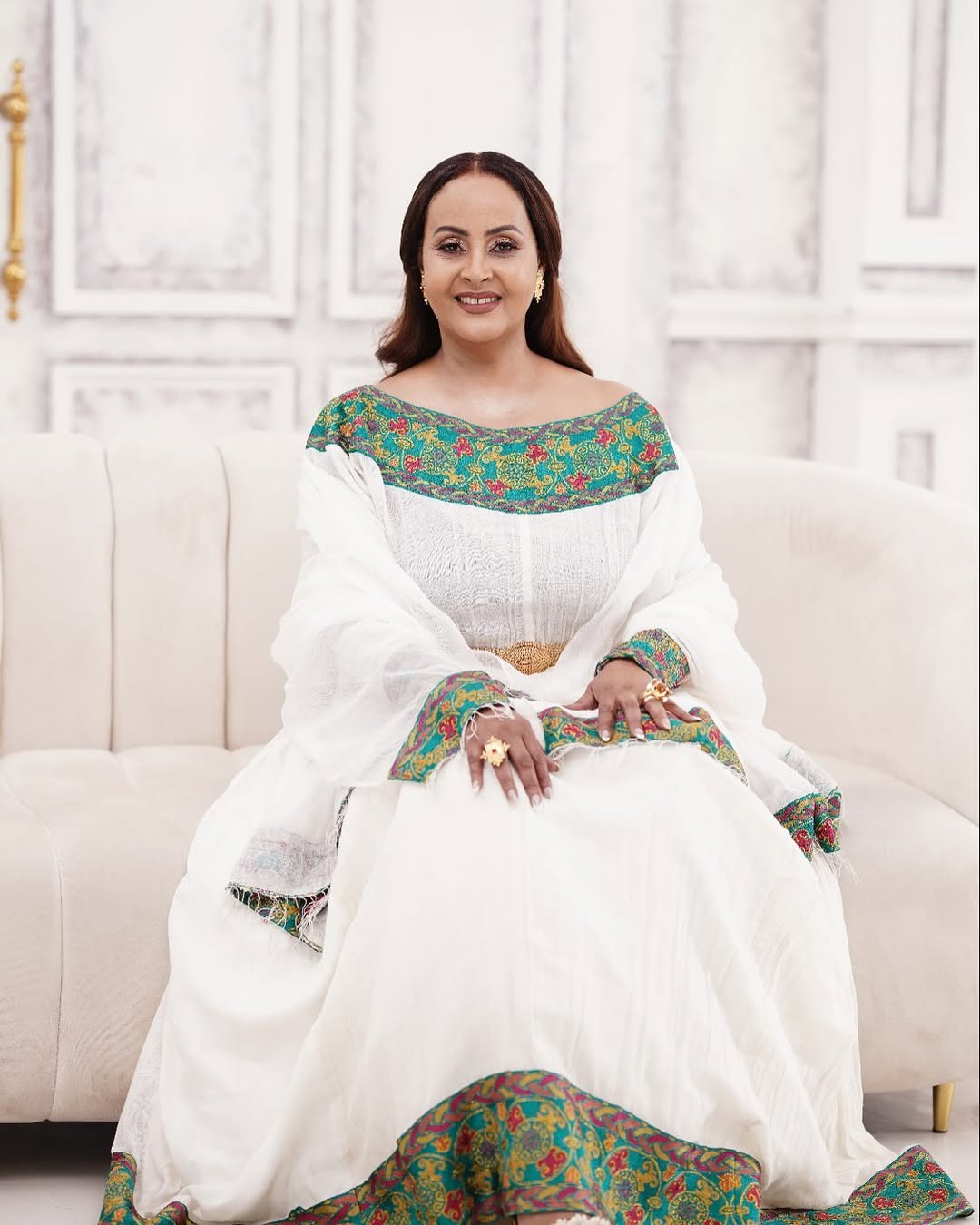 Dazzling Green Habesha Dress: Red Handmade Embellishments Traditional Ethiopian Dress Radiant Eritrean Dress