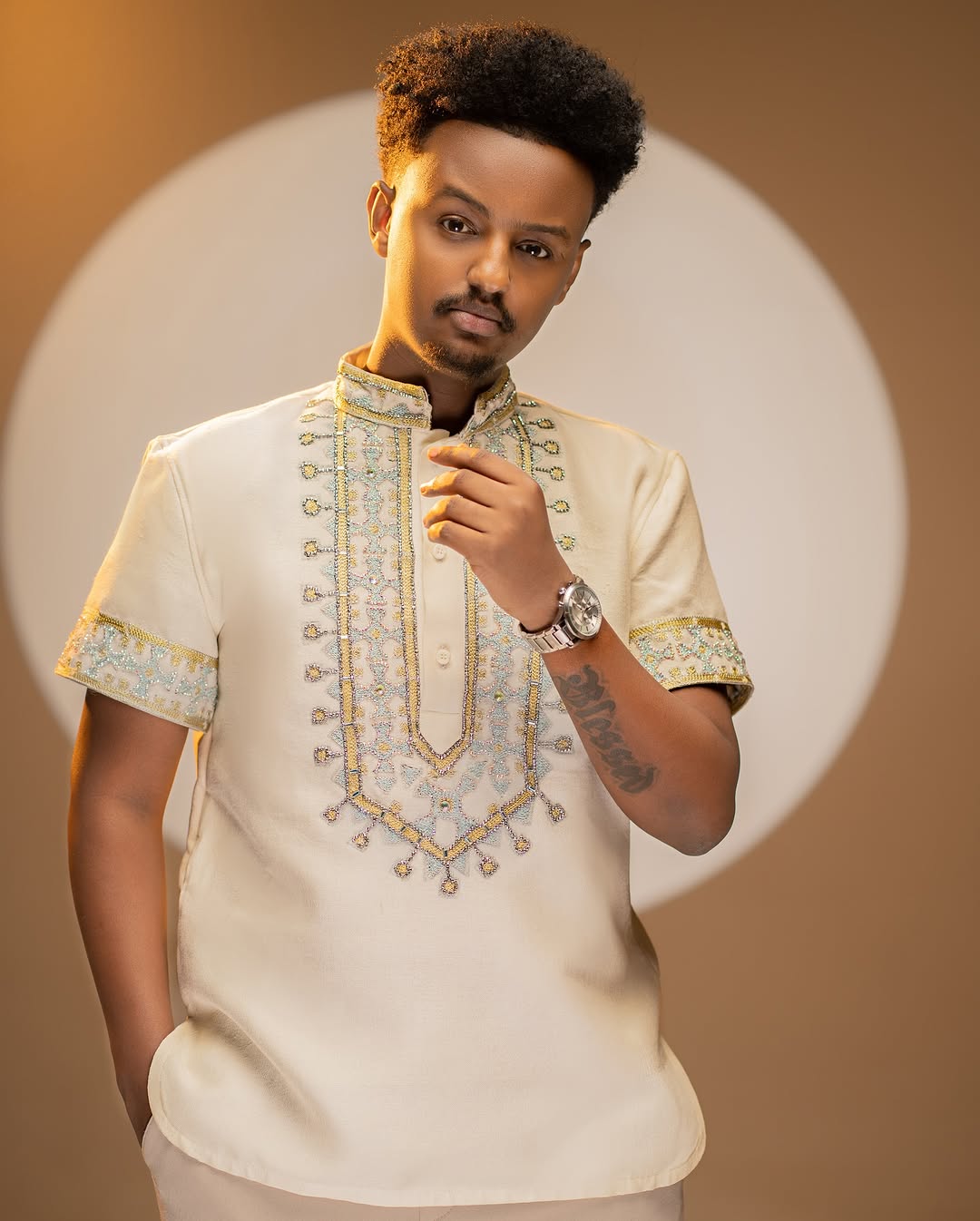 Fashionable Light Blue Habesha Shirt: with Eye Catching Yellow Detailing Traditional Ethiopian Shirt for Men