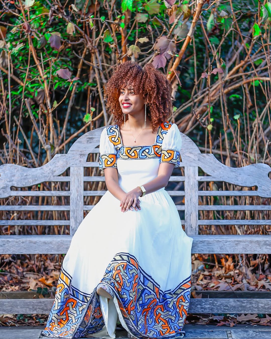 Classic Design on Multicolored Ethiopian Dress: Geometrical Traditional Embroidery Habesha Dress Exceptional Beauty with Eritrean Dress