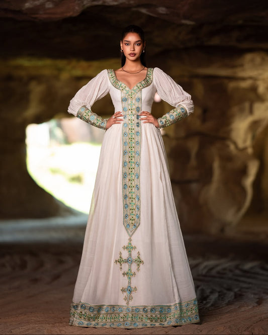 Alluring Green Ethiopian Dress: Intricate Modern Design on Traditional Cloth Mesmerizing Cloth for Big Events Habesha Dress