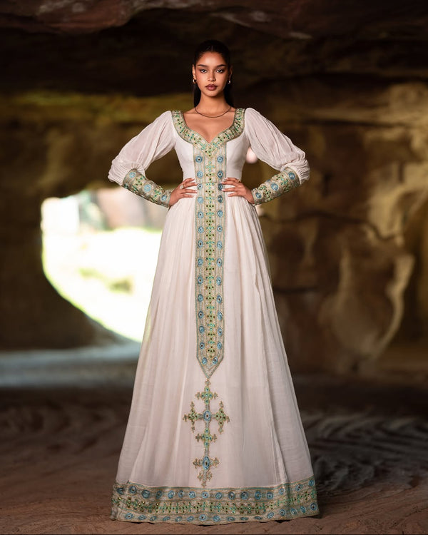 Alluring Green Ethiopian Dress: Intricate Modern Design on Traditional Cloth Mesmerizing Cloth for Big Events Habesha Dress