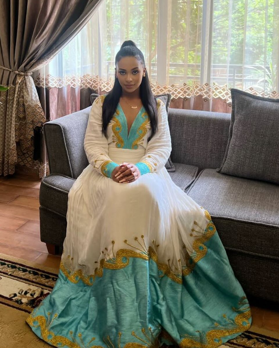 Amusing Traditional Design on Green Ethiopian Dress