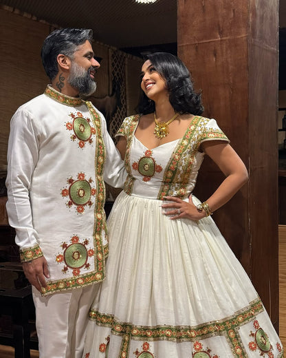 Multicolor Masterpiece: New Design Habesha Wedding Dress with Intricate Embroidery