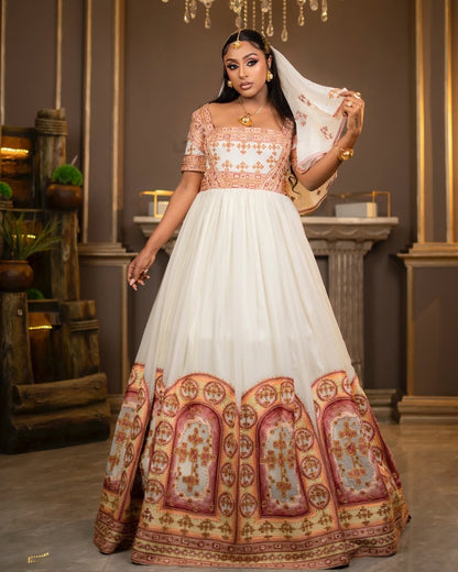 Radiant Habesha Wedding Dress Mesmerizing Golden Embroidery Timeless Masterpiece