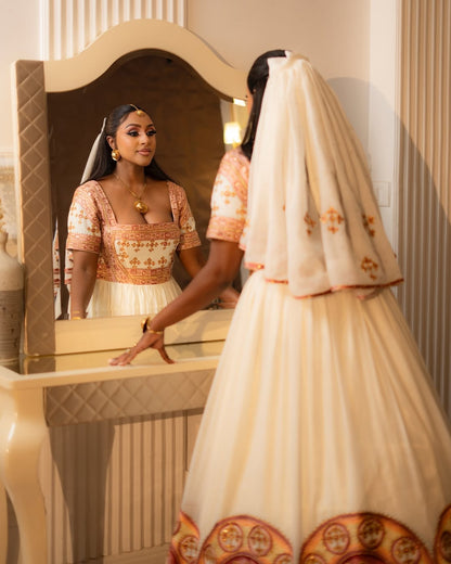Radiant Habesha Wedding Dress Mesmerizing Golden Embroidery Timeless Masterpiece