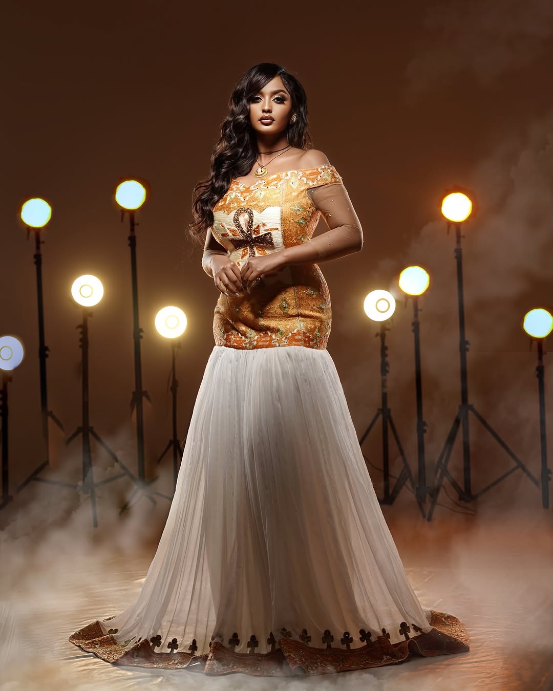 Gorgeous Golden Ethiopian Dress Modern Mermaid Design for Special Events