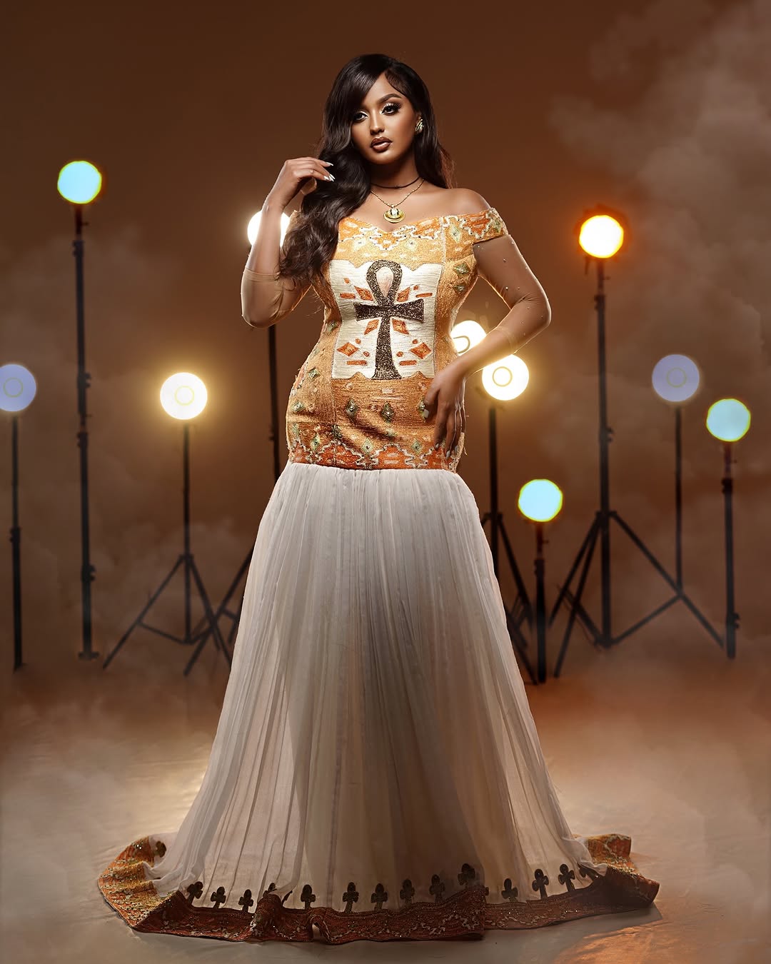 Gorgeous Golden Ethiopian Dress Modern Mermaid Design for Special Events