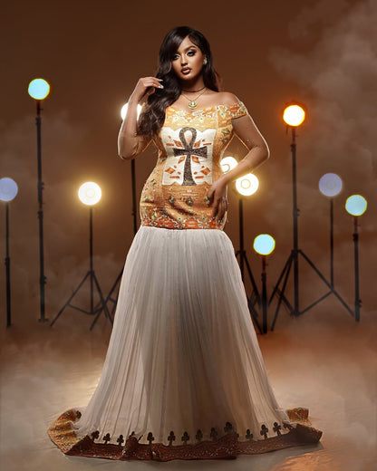 Gorgeous Golden Ethiopian Dress Modern Mermaid Design for Special Events