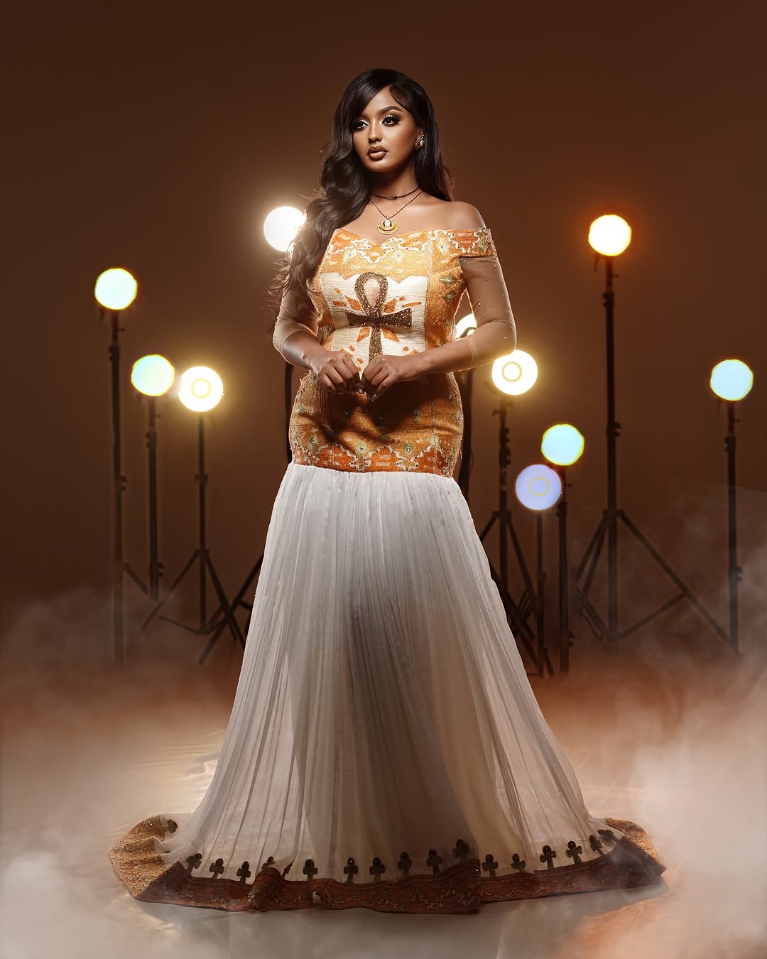 Gorgeous Golden Ethiopian Dress Modern Mermaid Design for Special Events