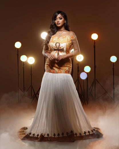 Gorgeous Golden Ethiopian Dress Modern Mermaid Design for Special Events