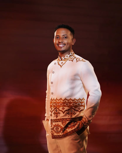 Elegant Modern Brown Habesha Shirt Gorgeous Design with Subtle Detailing