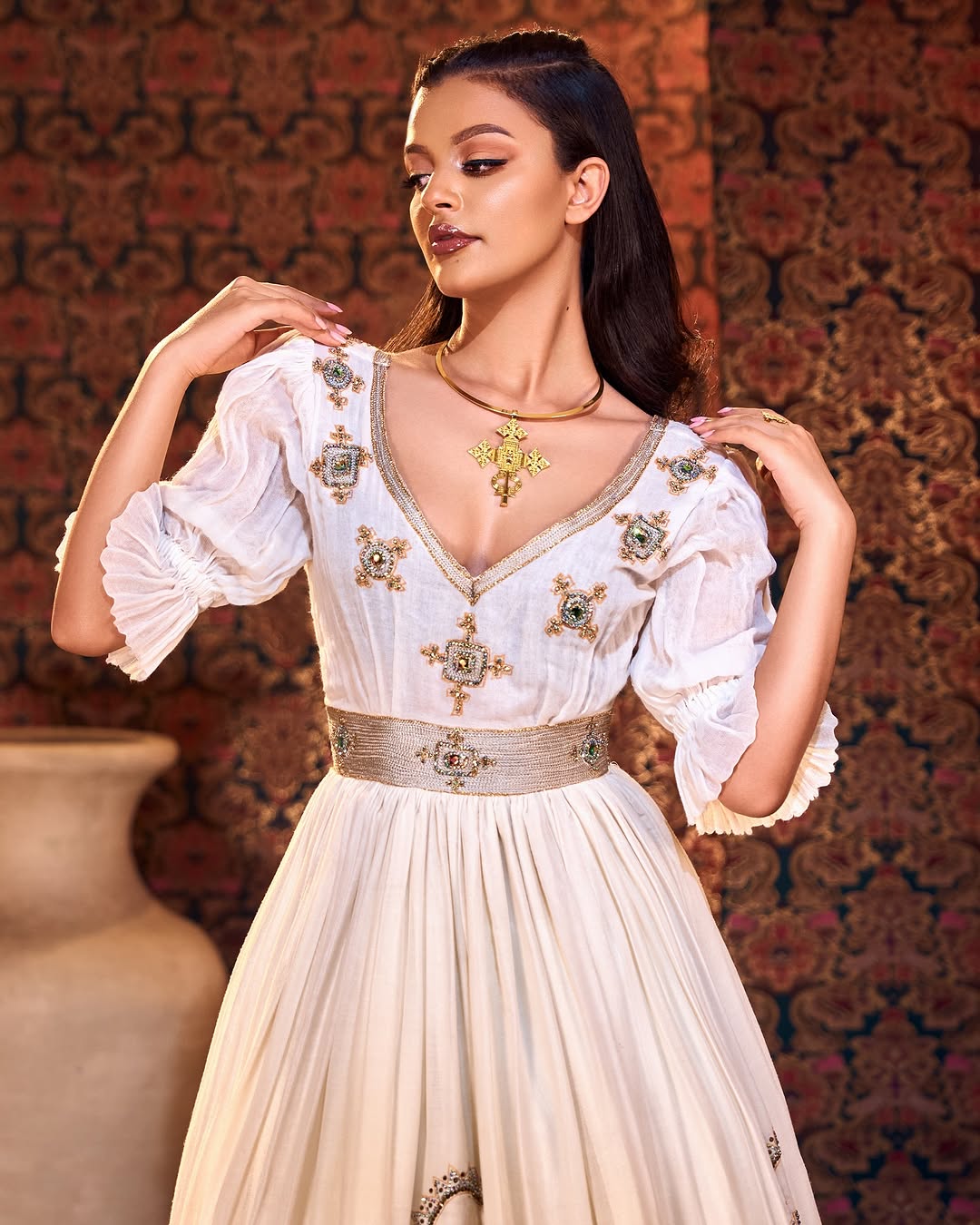 Gray Habesha Kemis Modern Brides Elegance Wedding Attire Sophisticated Bridal Style