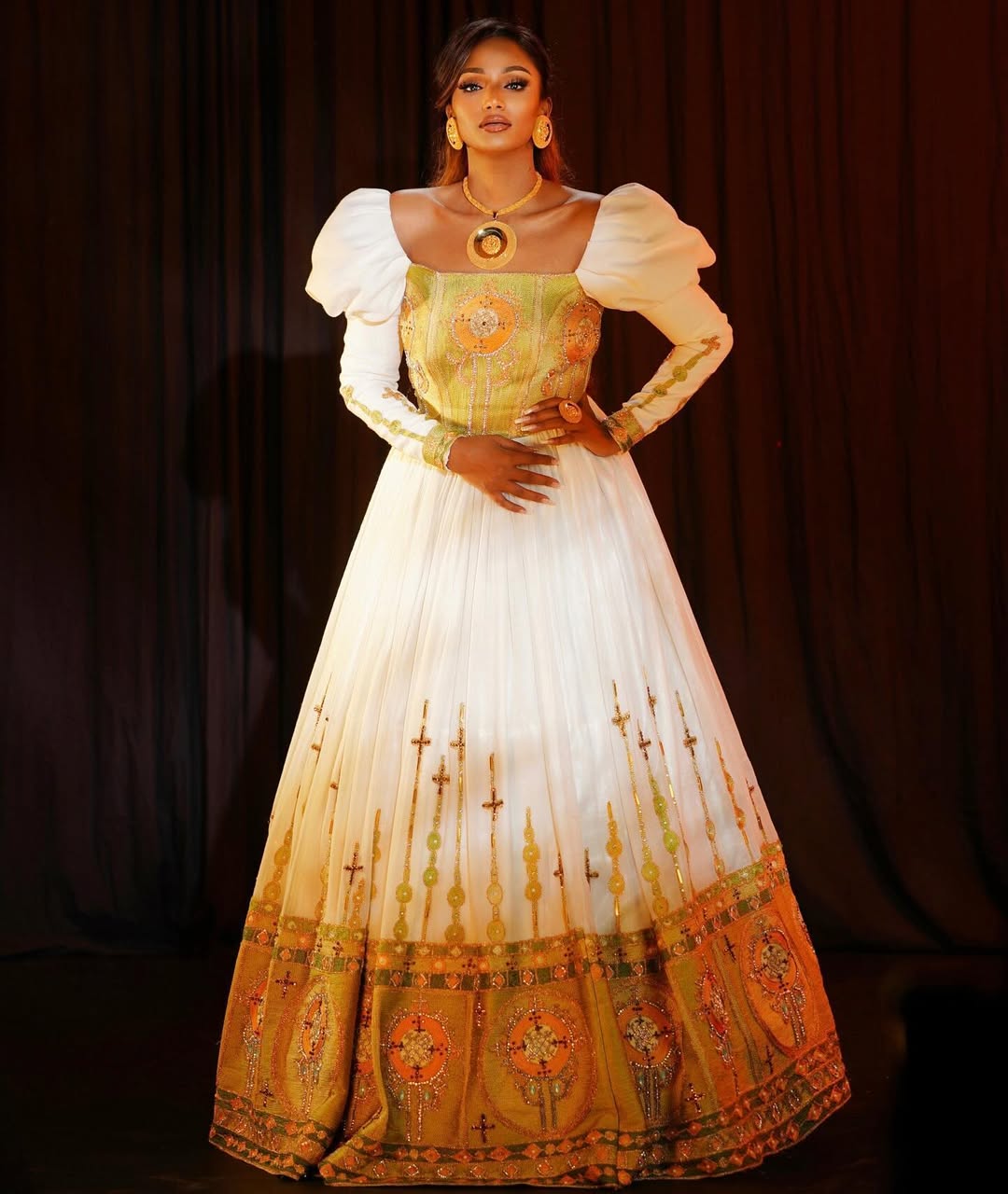Dazzling Beaded Habesha Wedding Dress Ethiopian and Eritrean Elegance