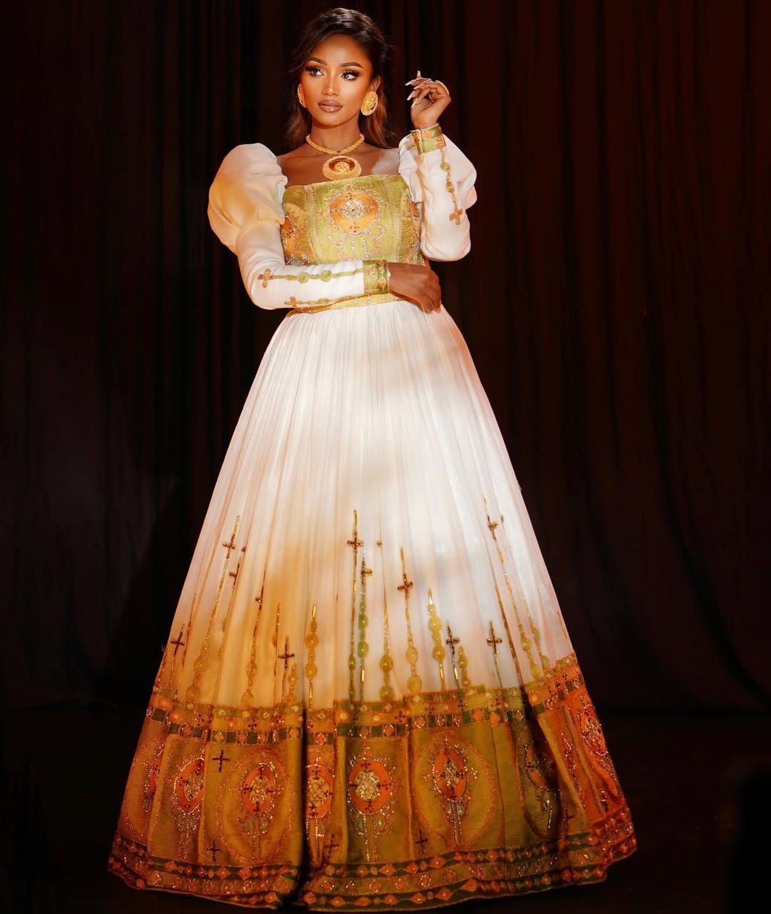 Dazzling Beaded Habesha Wedding Dress Ethiopian and Eritrean Elegance