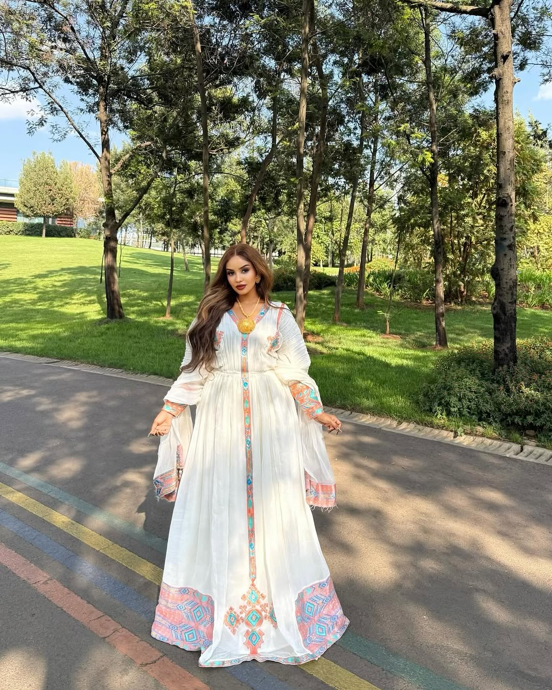 Glamorous Multicolored Ethiopian Dress Handstitched Habesha Clothing For Any Event