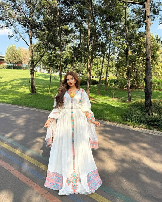 Glamorous Multicolored Ethiopian Dress Handstitched Habesha Clothing For Any Event