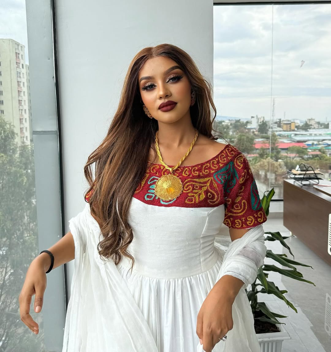 Appealing Colorful Habesha Dress flowing Fabric Blended with Eritrean Attire