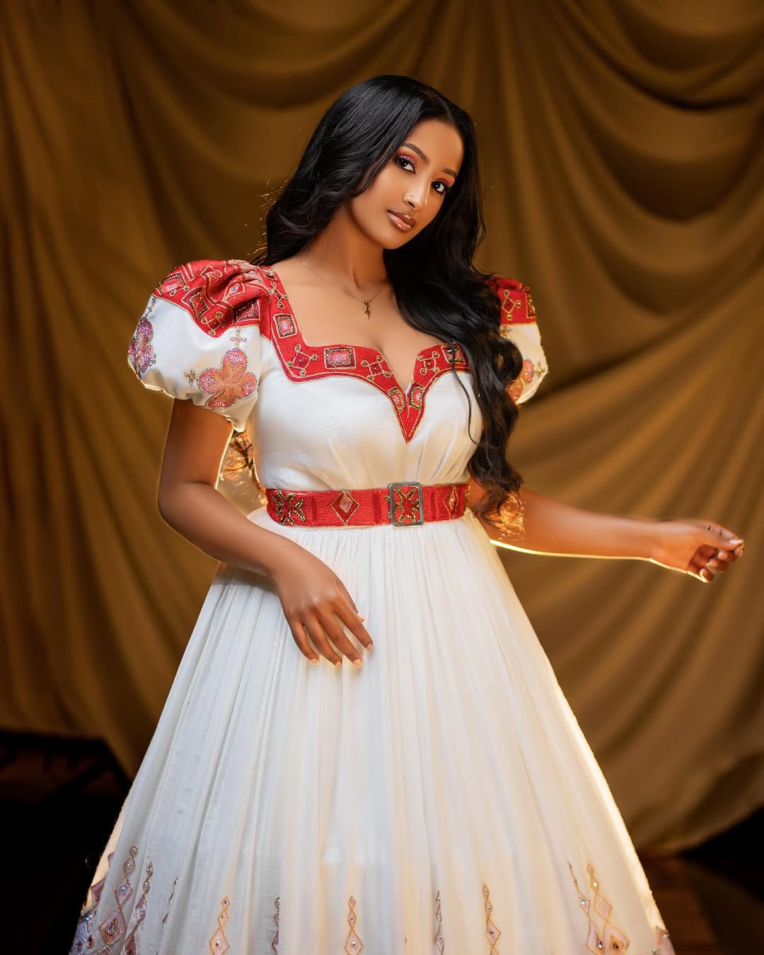Elegant Red Traditional Habesha Wedding Dress Handmade