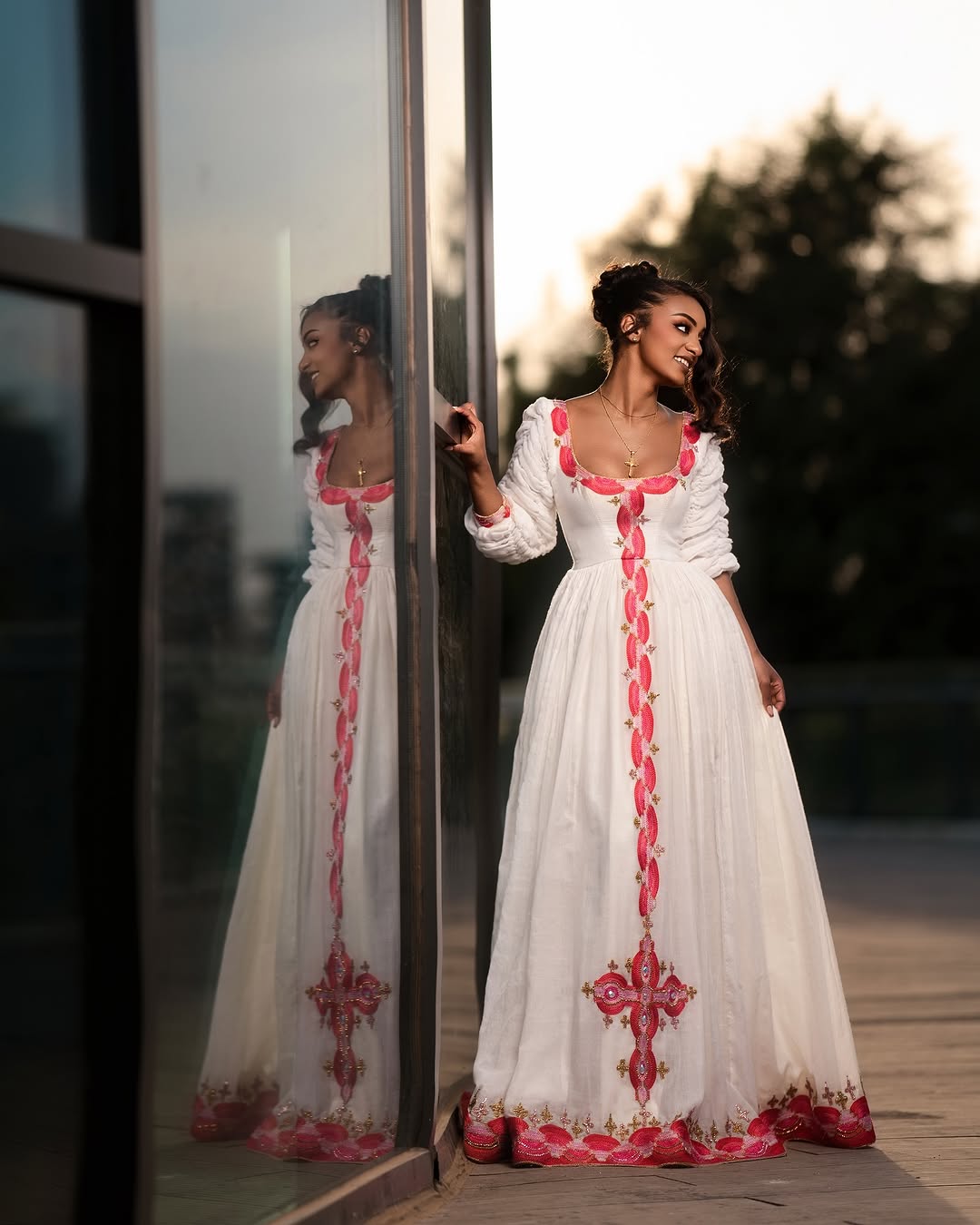 Luxury Pink Delicate Habesha Dress with Modern Styling and Exquisite Detailing