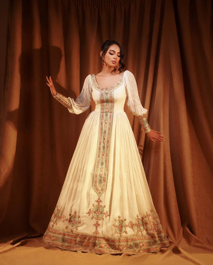 Stunning Light Habesha Dress for Events Ethiopian Dress