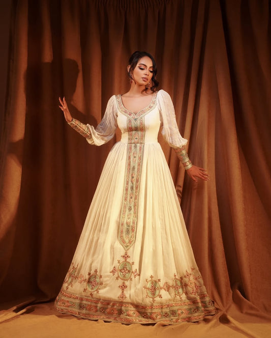 Stunning Light Habesha Dress for Events Ethiopian Dress