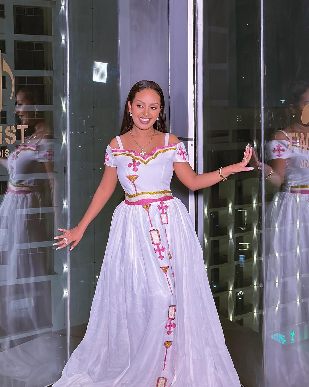Simple Pink Ethiopian Dress with Gorgeous Habesha Design Details