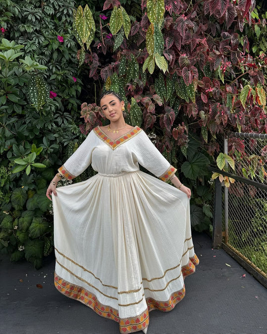Elegant Habesha Kemis  with Intricate Ethiopian Embroidery