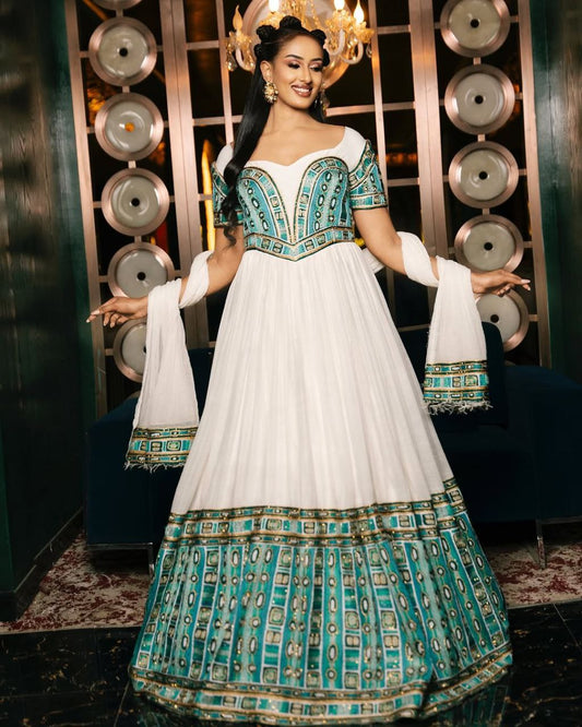 Make a Statement in Green & Gold: Vibrant Habesha Kemis for Joyful Occasions