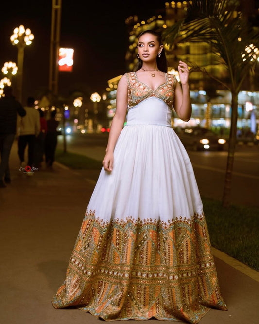 Effortlessly Elegant Dazzling Gold Habesha Kemis Stunning Ethiopian Attire